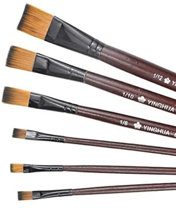 6 PCS Flat Paint Brush Set, Ideal for Oil, Acrylic, Watercolor, and Gouache Painting, Professional Painting Brushes Set Nylon, Watercolor Paint Brushes, Gouache Paint Brushes