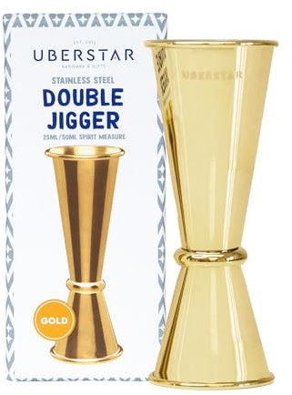 UBERSTAR Double Jigger Spirit Measure Gold | 25ml/50ml | Measuring Cup for Single and Double Spirits | Stainless Steel | Cocktail Alcohol Shot