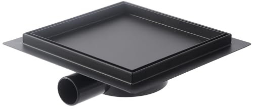 Kasloglow Duschablauf Schwarz Quadratisch 15x15 cm, Edelstahl Bodenablauf, Befliesbar, Siphon mit Haarsieb und Geruchsstop, 360° Drehbar für bodenebene Duschen