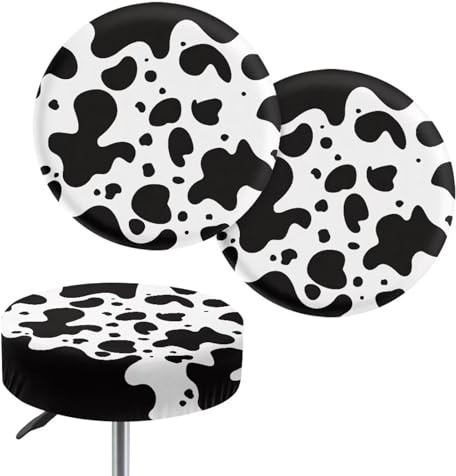 Oamsistay Art Cow Print Bar Stool Seat Covers Round 2 Pack Stool Cover Stretch Bar Stools Protector Washable Barstool Covers Slipcovers with Elastic Band Furniture Chair Seat Cover
