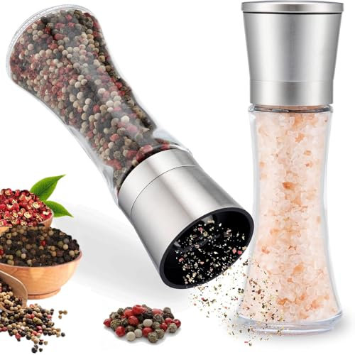 katmerio Set di 2 macina sale e pepe, pepe e macinasale, macinaspezie con meccanismo regolabile in ceramica, macina spezie in acciaio inox per spezie, pepe, sale e peperoncino