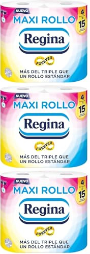 Regina Maxi rouleau - 4 rouleaux de papier toilette, 500 feuilles à 2 couches par rouleau, plus du triple qu'un rouleau standard, emballage en plastique recyclé à 60%, papier 100% certifié FSC®