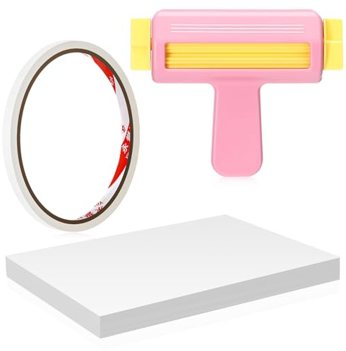Feifeiya Paper Crimper, Double Sided Tape, Glossy Thin Inkjet Paper 100 Sheets, Glossy Photo Paper 8.25 x 11.6 Inches for Chip Bags Crafting for Inkjet Printer, Dye Ink 115gsm (Pink)