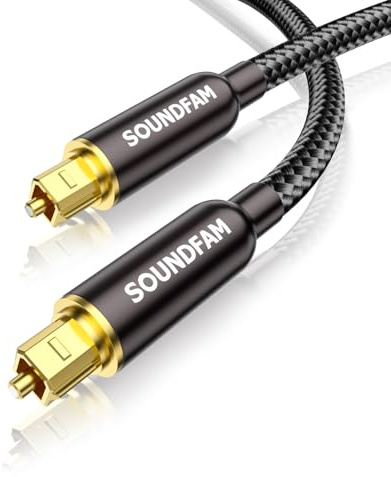SOUNDFAM Optisk ljudkabel, rektangelvinkel Toslink-optisk kabel 90 graders guldpläterad kontakt 360° rotation för soundbar, TV, PS4, Xbox, hemmabio (svart, 1M)