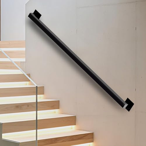 8FT Stair Railing Indoor, Black Metal Wall Mounted Handrail for Stairs, 500lbs Load Capacity Industrial Pipe Hand Rails for Indoor Stairs/Outdoor Use/Home/Loft/Porch/Deck, Rust-Resistant (Iron 8FT)