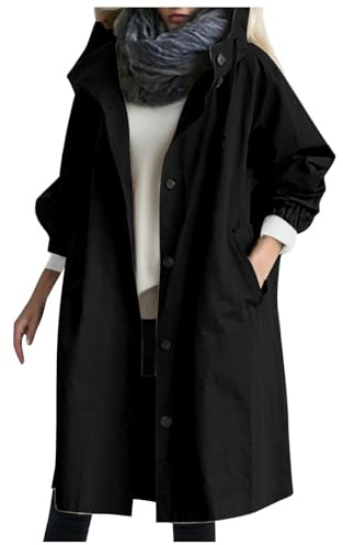 Trench long pour femme - Imperméable - Avec capuche et poches - Boutons - Respirant - Doublure - Coupe-vent - Automne - Élégant - Veste de transition