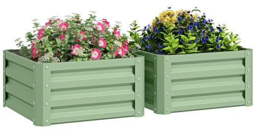 Outsunny Set of 2 Raised Garden Bed, 60 x 60 x 30.5 cm, Light Green | Outdoor Planter Box, Galvanised Steel Frame, for Growing Vegetables, Flowers and Herbs