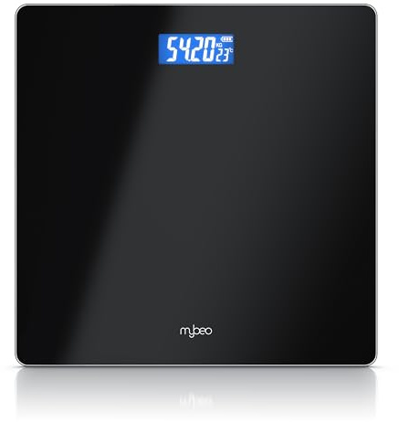 CSL - Digitale Personenwaage - Körperwaage aus Glas – 1 bis 180 kg – große Anzeige - LCD Display - kg und lb – DMS Sensoren – 6 mm Sicherheitsglas – automatisches Einschalten - Schwarz