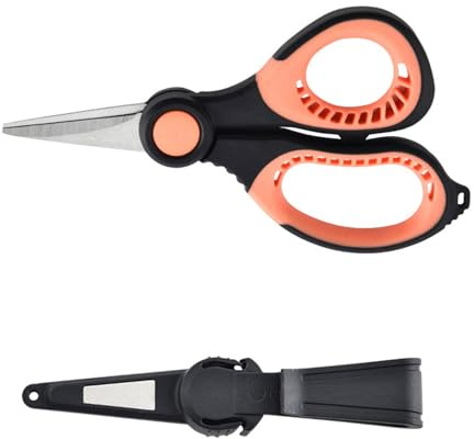 Buxuaaaa Tijeras de acero inoxidable con vaina, cortador de línea multifuncional, mango ergonómico, tijeras de pesca