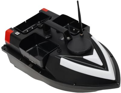 Wipportja Bateau d'appât en ABS de 500 m avec écho et 100 points fixes, télécommande, 5200 mAh, noir