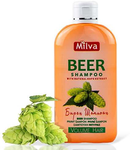 Milva Beer Shampoo 200 ml I Damen-Haarpflege für glänzendes Haar mit Hopfenextrakt, verdickend & feuchtigkeitsspendend, Anti-Schuppen Hair Frauen-Haarshampoo Volumen Kopfhaut Tiefenpflegeshampoo