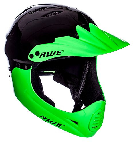 AWE® AWEBlaze™ Junior 16+ /Adult BMX/Bike Full Face Helmet Black/Green Medium 56-58cm CE EN1078 FREE 5 YEAR CRASH REPLACEMENT*