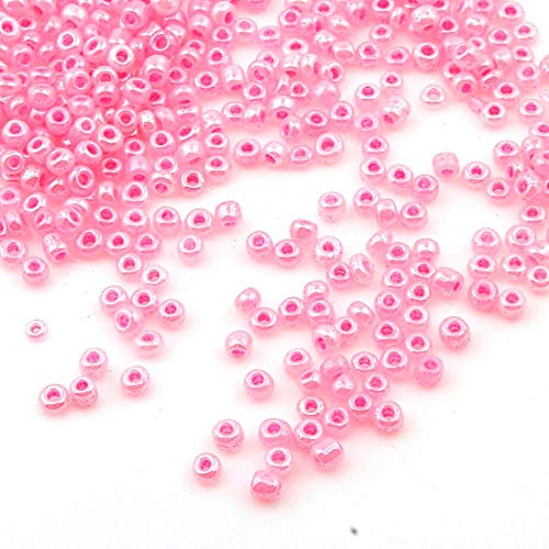 Perlin Rocailles Glasperlen Indianerperlen Saatperlen Pony Perlen 3mm Ceylon 7 Farben 8/0 Ceylon gelüstert Silky Seed Beads 3300 Stk (Rosa)