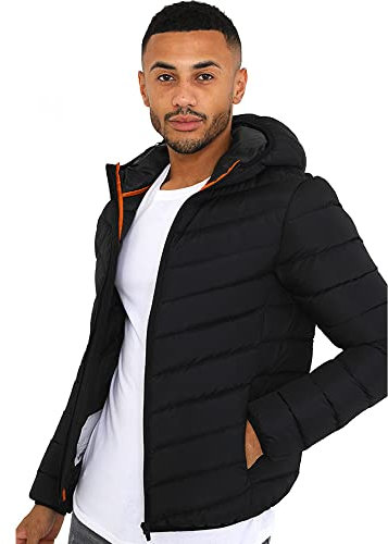 BRAVE SOUL Mens Grant Padded Hooded Puffer Jacket with Elasticated Trims (L, Black)