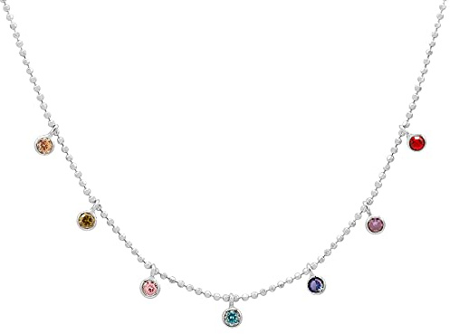 WANDA PLATA Collar Gargantilla Bolitas y Circonitas Colgantes Plata de Ley para Mujer, Chica Joven, Cadena Ajustable 40+ 5 cm, Regalo Original, Cumpleaños, Navidad en Caja de Regalo