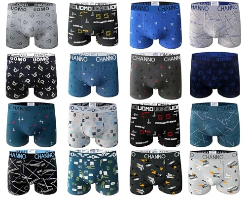 Channo Pack de 6 Boxers de Algodón Ajustados de Diferentes Estampados Originales, Cómodos y Suaves. Colección UOMO (Talla M)