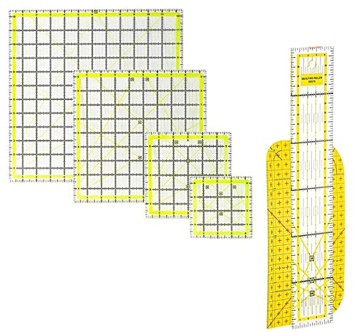 Acryl Patchwork Lineal Set, 6 Stück Quilten Lineal Quadratisches Schneider Lineal mit zweifarbigen Rasterlinien, Transparentes Acryl Quilt-Lineal, Universal Lineal Nähen zum Nähen und Basteln
