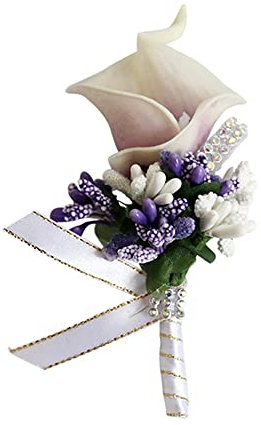 Wambere 2 Stück Boutonniere,Hochzeit Boutonniere Blumen,Hochzeit Zubehör Künstliche Ansteckblume Bräutigam Hochzeitsanstecker mit Schleife & Clip für Braut Brautjungfer Gäste Herren Damen Party,Lila