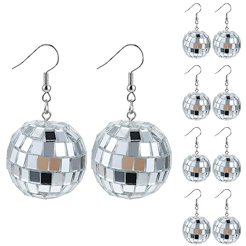 5 par Discokula örhäng damer spegelkula silver modesmycke disco tillbehör hängande flicka cowgirl glitter Halloween uttalande, En Storlek, Skum