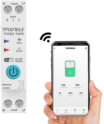 TUYA WIFI Disjoncteur intelligent Mesure de puissance Compteur d'énergie KWh 1P 230V 63A Voltmètre Ampèremètre Rail DIN Smart Life Télécommande sans fil Commutateur Minuterie Commande vocale(16A)