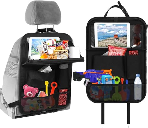 Txeouse Auto Rückenlehnenschutz, Autositz Organizer, Rücksitz Organizer mit Faltbarem Auto Esstisch/Tablet/Telefon Aufbewahrung, Multifunktionale Wasserdicht Auto Aufbewahrungstasche