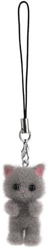 PEUTIER Süß Handyanhänger Katze, Süß Telefonanhänger Y2K Grau Flauschig Handy Schlüsselanhänger Ästhetische Handyanhänger für Rucksack Schlüsselring Geldbörse Kamera Dekoration