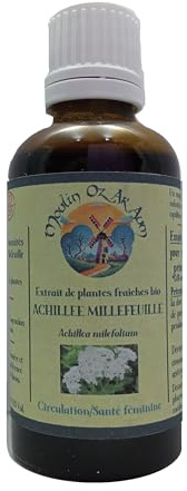 ACHILLÉE MILLEFEUILLE BIO, extrait de plantes fraîches bio Solution buvable de plantes fraîches. CIRCULATION/SANTÉ FÉMININE Ferme bio et biodiversité respectée