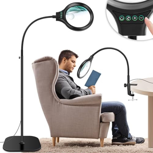 NZQXJXZ 3 in 1 Lente Ingrandimento con Luce e Supporto, 30X 10X Lampada d'Ingrandimento da Pavimento con 36 LED, Lente d'Ingrandimento da Tavolo con Morsetto per Lettura, Cucito, Artigianato, Hobby