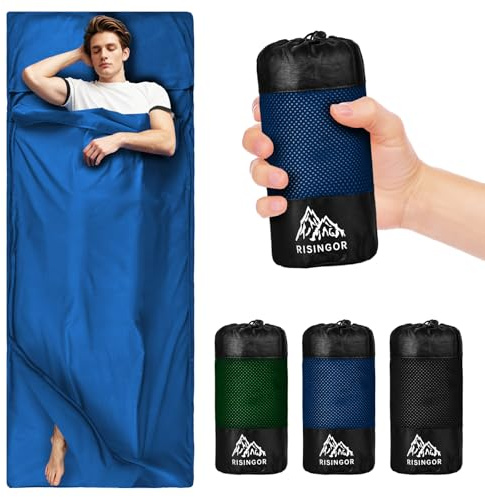 Sac de couchage de refuge en coton ultra léger avec fermeture éclair bidirectionnelle - Sac de couchage de refuge en coton microfibre avec compartiment pour coussin - Pour le camping et la randonnée