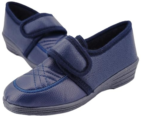JOMIX Chaussons Femme Hiver à Fermeture Auto Agrippante Pantoufles d’Intérieur Confort Orthopédique Anatomique pour Pieds Gonflés Semelle Antidérapante Légers et Faciles à Enfiler ITD2516 Bleu 38