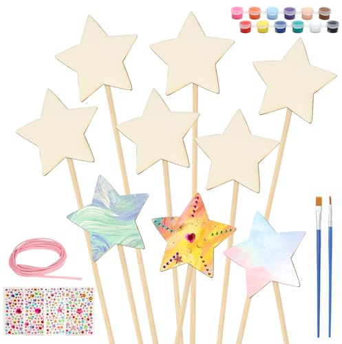 APOMOONS 12 Pezzi Bacchetta Magica DIY, Kit Creativi per Bambini, Principessa Bacchette Magiche in Legno Giocattolo da Colorare, Regalo Bambina 3 4 5 6 7 8 9 10 Anni