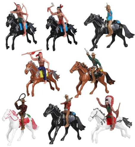KHZen Western Cow Boy Horse Figurines Indian Ridings Dolls Set 8 Pack per I Tempi Gioco E Decorazione per Ufficio per Bambini