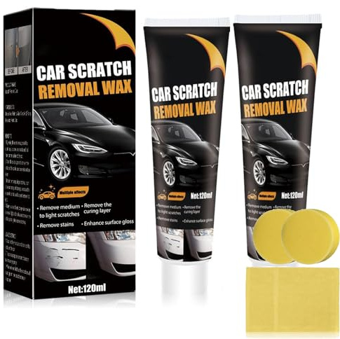2pcs Scratch Remover Kit for Cars,Car Scratch Removal Wax for Deep Scratches,Car Polishing Auto Scratches Repair Paste,Vehicles Paint Scratch Repair Kit with Wipes and Sponges (2 * 120ml)