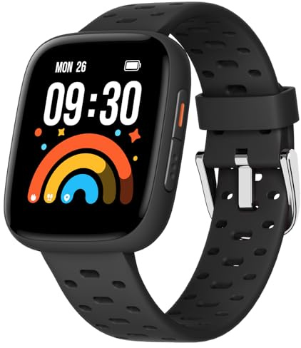 BIGGERFIVE Smartwatch Bambini Bambina Ado 5-16, 1,8 Fitness Tracker Orologio con Contapassi, Frequenza Cardiaca, Resistente all'Acqua 30m, Monitor del Sonno, Giochi Puzzle con/senza APP, Nero