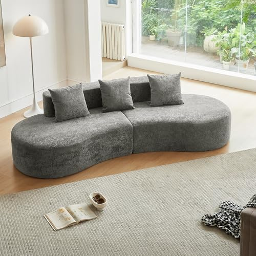 Bladez Moderno sofá de esquina curvado, sofá de salón de 3 plazas en aspecto de terciopelo, acolchado cómodo, fácil montaje, gris-beige (gris, 3 asientos)