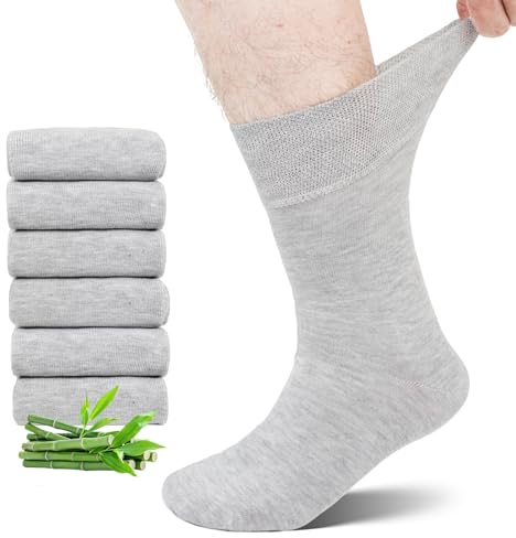 LOFIR Calzini Diabetici Uomo e Donna: Calze Sanitarie in Bambù Senza Cuciture Senza Elastico Morbido per Piedi Gonfi Anziani e Donne in Gravidanza 6 Paia Taglia 39-42 Grigio
