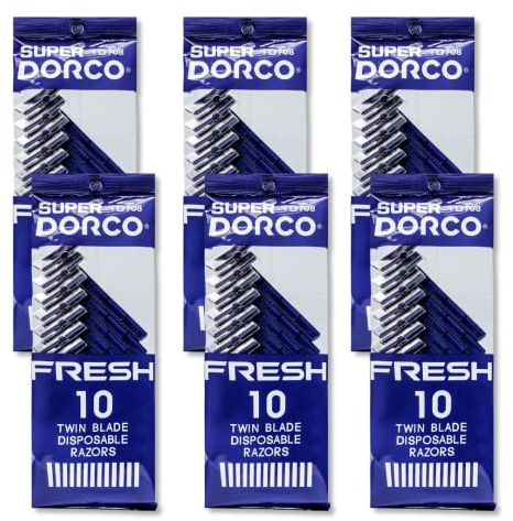 Dorco Fresh Twin Blade Disposable Razors for Men (60 Counts), Smooth & Comfortable Shave, Shaving Razors for Men, Non-Slip Handle, Ideal for Sensitive Skin & Travel