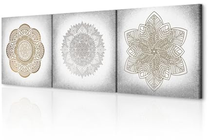 decomonkey Quadro Stampa su Tela Set Mandala 90x30 cm 3 pezzi Decorazione Soggiorno Camera da letto Ufficio Decorazione da parete Tela Murale Fotografia Ornamento orientale