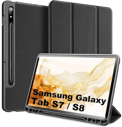 Hülle für Samsung Galaxy Tab S8 / S7 (SM-T870/875), DUX DUCIS Schlank leichte und Klappständer Schutzhülle Mit S Pen Halter und Automatischem Schlaf/Aufwach für Galaxy Tab S8 / S7 11, Schwarz