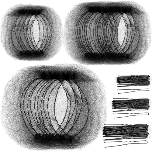 Teenitor Invisible Elastic Hair Nets with Bobby Pins for Ballerina Buns - 40 Black Nets (12, 20, 28 Inch) and 80 Pins