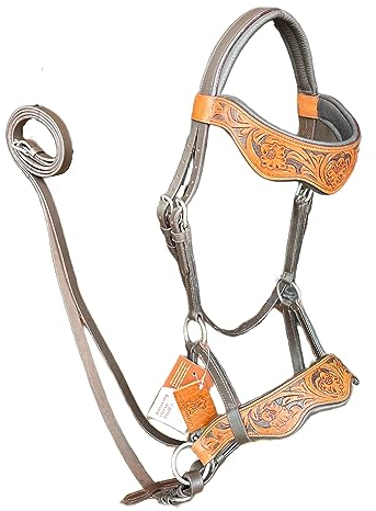 AMAZING HORSE STUFF Genuine Leather 2 Tone Sidepull Bitless Bridle | Wavy Browband & Noseband | Stainless Steel Hardware | Cow Soft Leather Padding | Antique Bridle| (Pony, Natural & Brown)