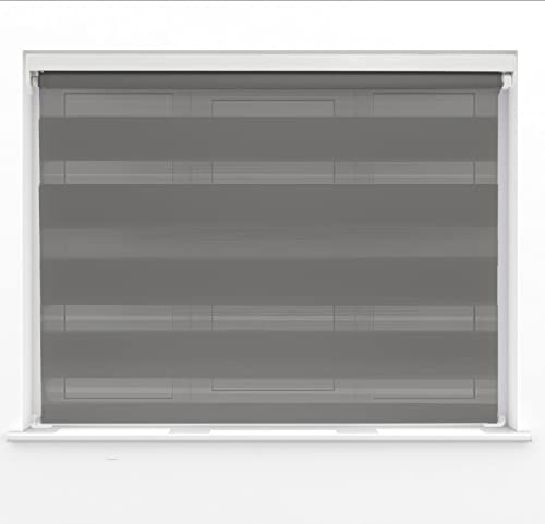 Dark Grey Dual Layer Zebra Day & Night Roller Blinds Light Filtering Material with Metal Brackets & Fittings 120cm Width x 160cm Length
