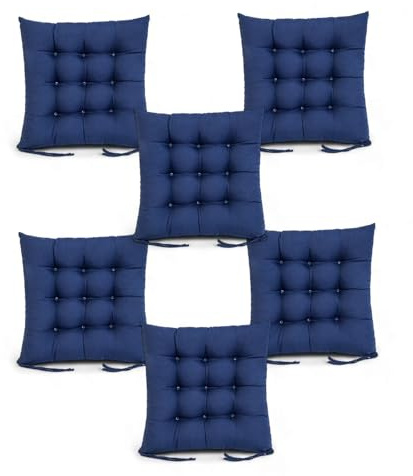 Super Mundo - Pack 6 Cojines para Sillas con Correas de sujeción, 40 x 40 x 8 cm, Ideal para decoración jardín Interiores y Exteriores (6 Pack, Azul Marino)