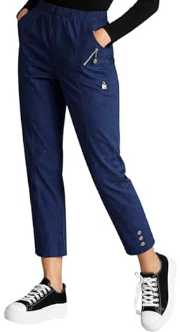 JM CLOTHING SS12 Pantalones Capri Recortados para Mujer Pantalones de Tres Cuartos Suaves 3/4 Elásticos de Ponerse Cintura Elástica con Bolsillos Pantalones Cortos de Verano Talla Grande, 42