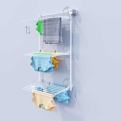 foxydry Tower - Vertikaler Wand-Wäscheständer, vertikaler Wand-Wäscheständer, einziehbarer, klappbarer Wäscheständer für innen und außen, 88 x 52 x 137 cm (88 x 52 x 137 cm, weiß rechts)