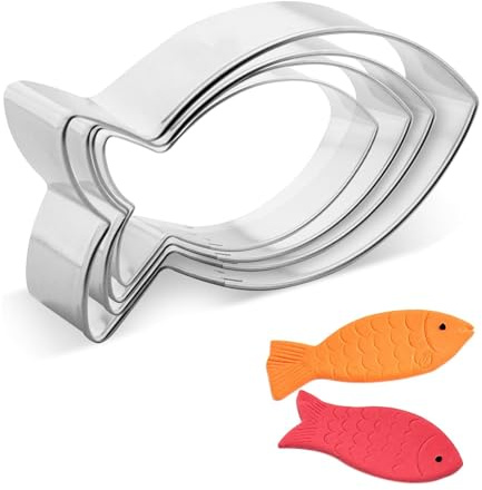 Fisch Ausstecher 4 Stück Fisch Ausstechform Kommunion Set Taufe Edelstahl Keksausstecher Cookie Cutter für Kommunion Konfirmation Taufe Backen DIY Kuchen (4 Stück)