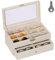 Relaxdays Brillenbox, 12 Brillen, Lederoptik, Samtbezug, Glasfenster, HxBxT: 15,5 x 33,5 x 19,5 cm, Brillenkoffer, weiß