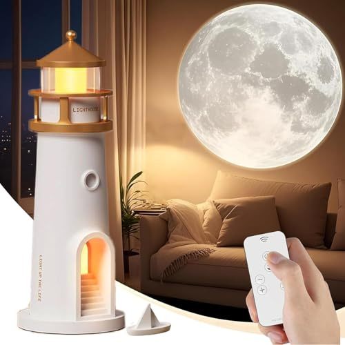 Proiettore Notturna, Decorazione Faro, Lampada Proiettore di Luce Lunare a LED con Telecomando, Faro Decorazione Casa, Regalo per Bambini