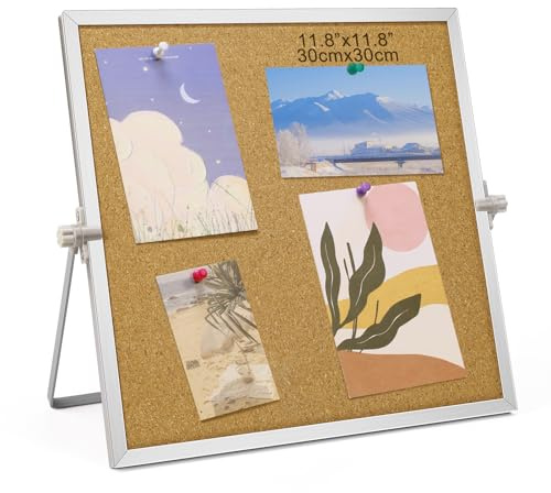 30 × 30 cm Cork Board Pin Board, Pinboard with Silver Aluminum Border Double Sided Notice Boards Vision Bulletin Boards for Home, Office, Desk Message
