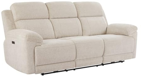 Vente-unique - Canapé 3 Places Relax électrique avec Tablette en Tissu chiné Beige KELUNO